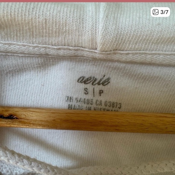 EUC Aerie Soft White Lace-Up Hoodie Oversized Small Raw Edge Pullover - Picture 4 of 8